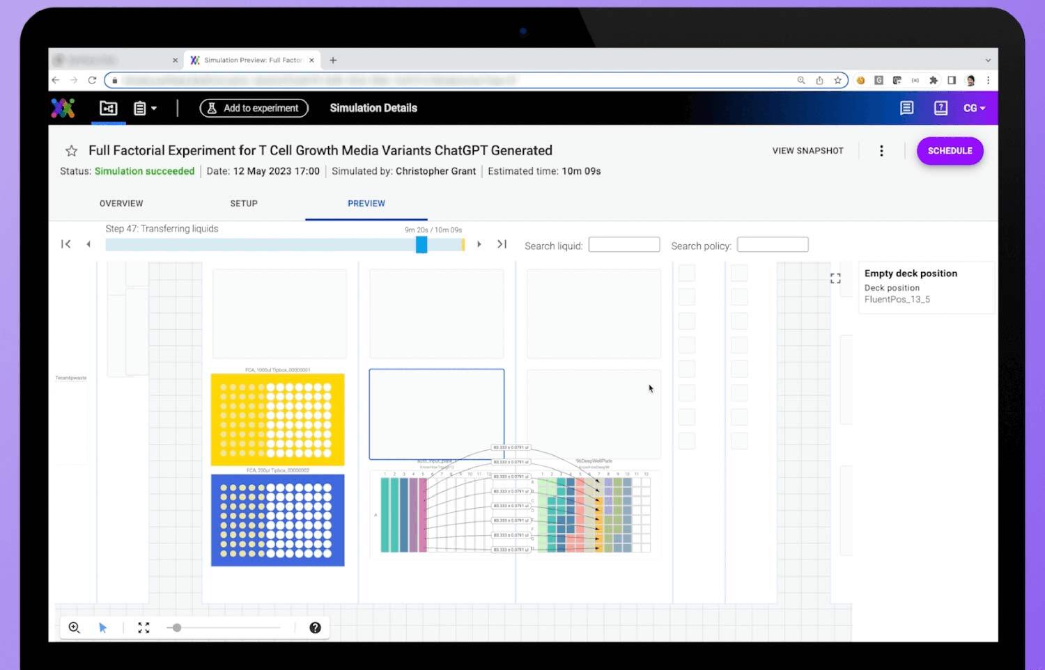 What a workflow simulation looks like on the Synthace platform – Using ChatGPT to design & automate biology experiments