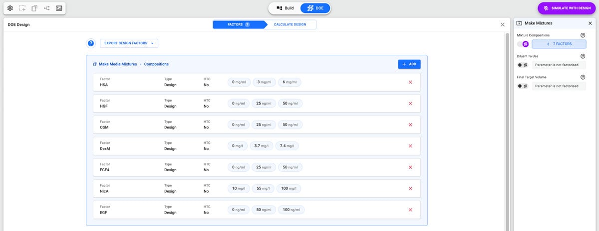 Step 1 – Define your factors in Synthace DOE's workflow 
